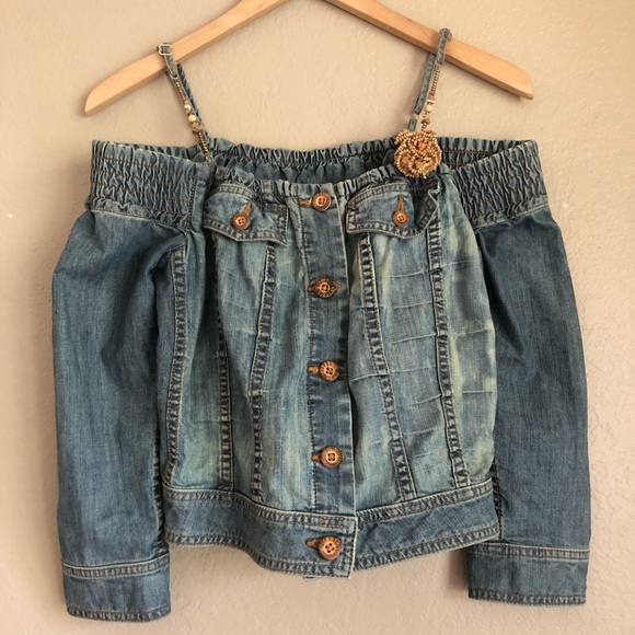 Allen B Tops - Allen B Off Shoulder Denim Crop Top